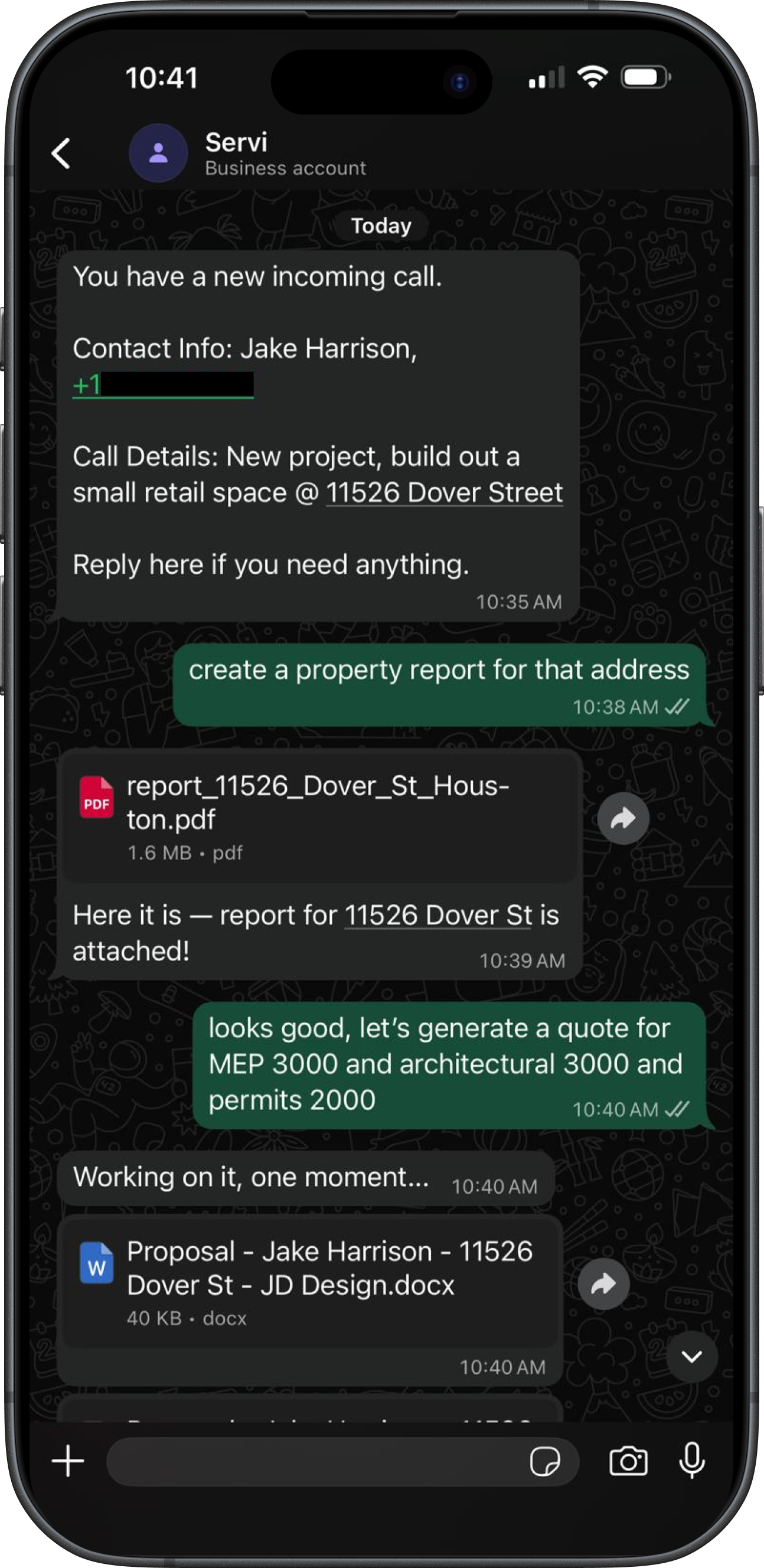 Servi WhatsApp conversation